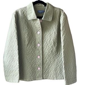 Koret 100% Cotton Sage Green Quilted Button Down Jacket Sz L. Like New